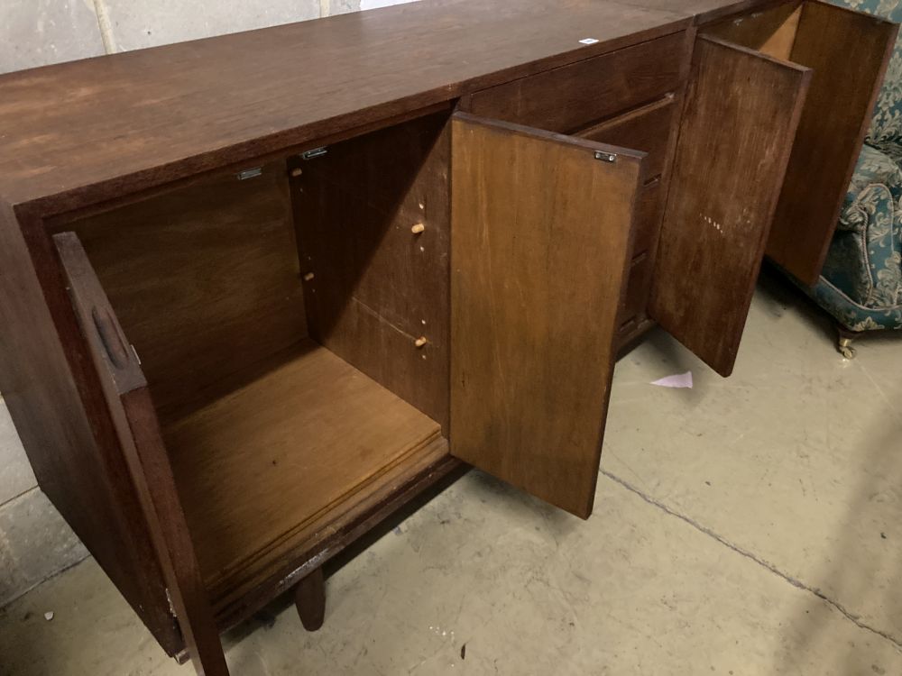 A mid century design teak sideboard, width 200cm, depth 51cm, height 101cm